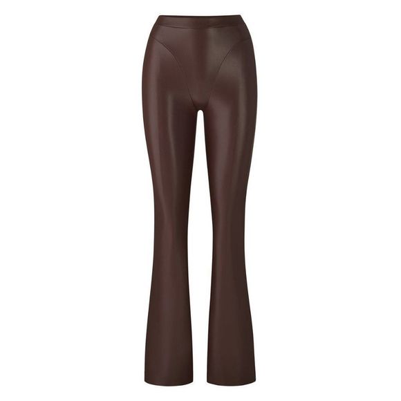 CT1063a NWT SKIMS FAUX LEATHER BOOT CUT PANT-COCOA XL, 2X - Picture 1 of 2